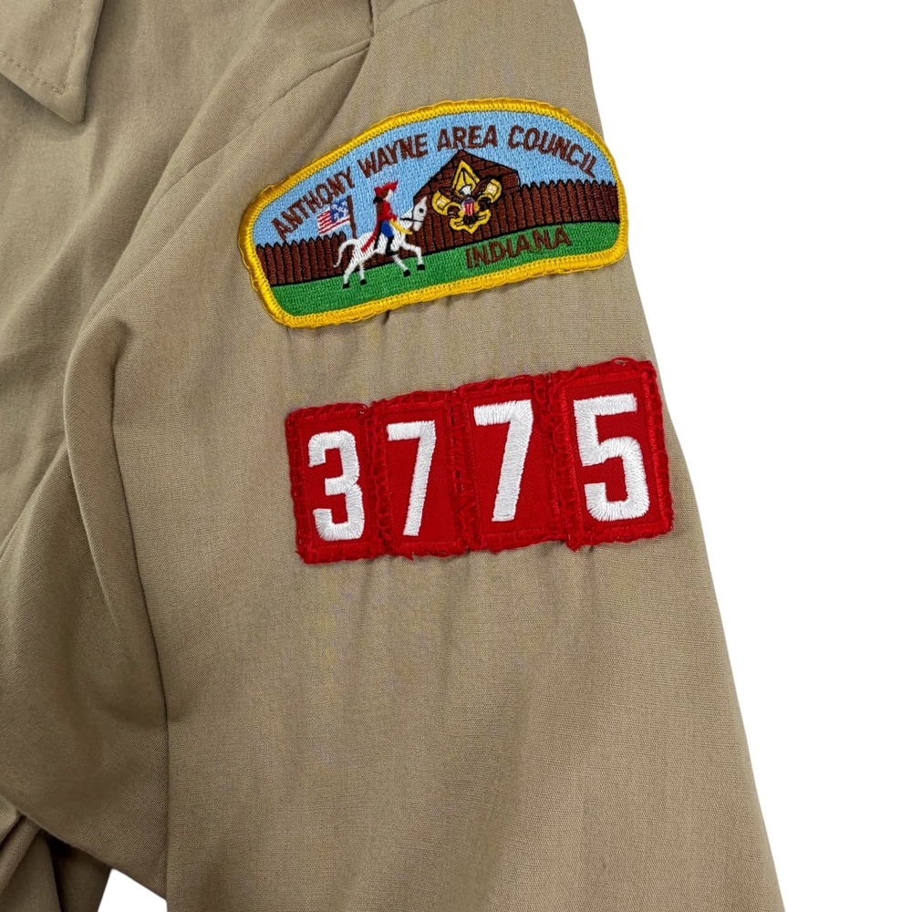 Vintage Boy Scouts of America Uniform Shirt Mens XL Tan Long Sleeve BSA Patches - Picture 6 of 9
